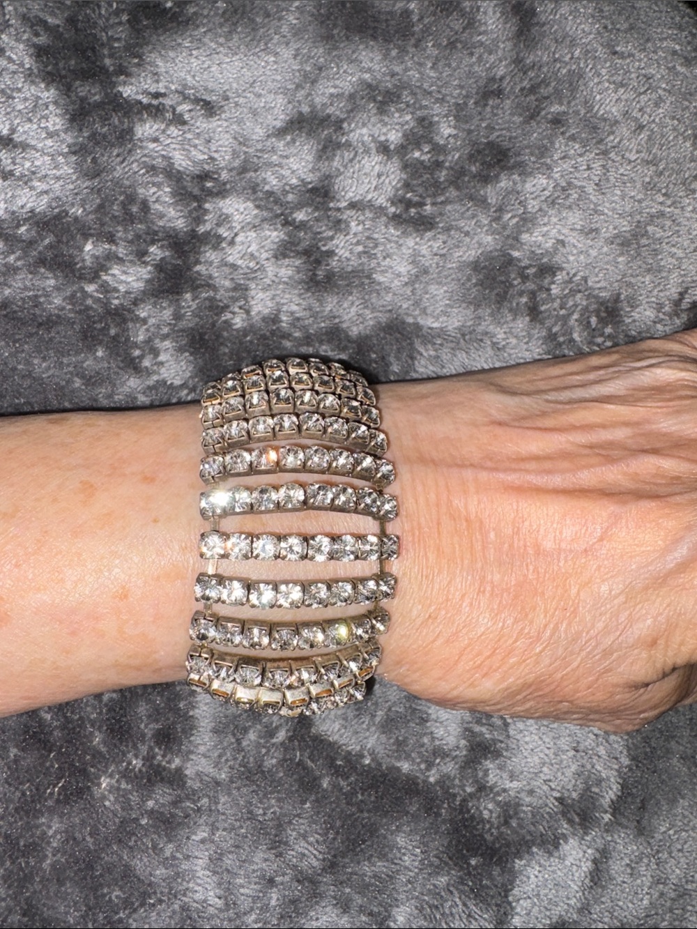 Vintage Clear Prong Set Crystal Multi-Row Bracelet - Silvertone Nice Dress Up